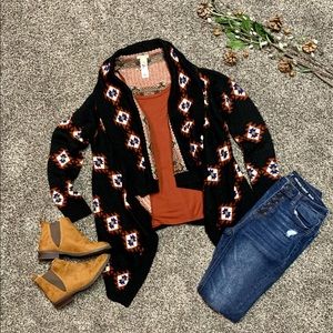 Aztec Native open waterfall front Long Sleeve Sweater Cardigan Forever 21 Small